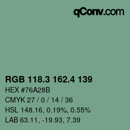 カラーコード: RGB 118.3 162.4 139 | qconv.com