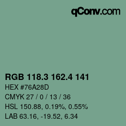 カラーコード: RGB 118.3 162.4 141 | qconv.com
