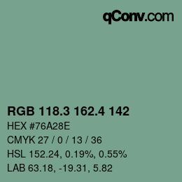 カラーコード: RGB 118.3 162.4 142 | qconv.com