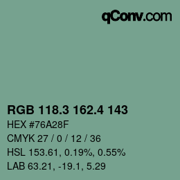 カラーコード: RGB 118.3 162.4 143 | qconv.com