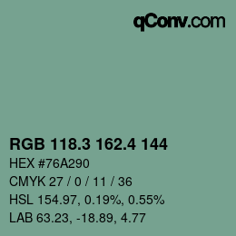 カラーコード: RGB 118.3 162.4 144 | qconv.com