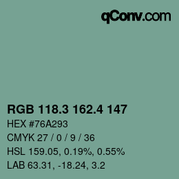 カラーコード: RGB 118.3 162.4 147 | qconv.com