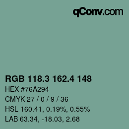 カラーコード: RGB 118.3 162.4 148 | qconv.com
