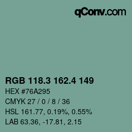 カラーコード: RGB 118.3 162.4 149 | qconv.com