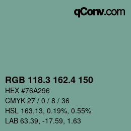 カラーコード: RGB 118.3 162.4 150 | qconv.com