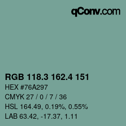 カラーコード: RGB 118.3 162.4 151 | qconv.com