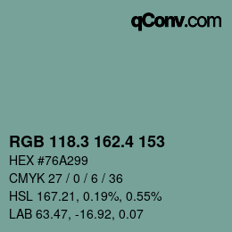 カラーコード: RGB 118.3 162.4 153 | qconv.com