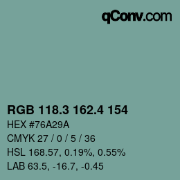 カラーコード: RGB 118.3 162.4 154 | qconv.com