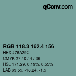 カラーコード: RGB 118.3 162.4 156 | qconv.com