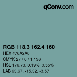 カラーコード: RGB 118.3 162.4 160 | qconv.com