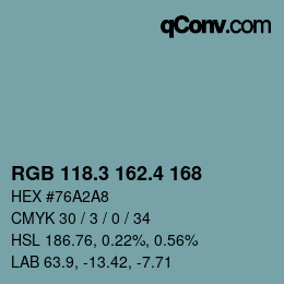 カラーコード: RGB 118.3 162.4 168 | qconv.com