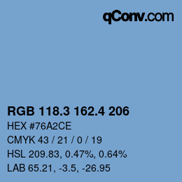 カラーコード: RGB 118.3 162.4 206 | qconv.com