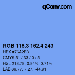 カラーコード: RGB 118.3 162.4 243 | qconv.com