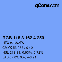 カラーコード: RGB 118.3 162.4 250 | qconv.com