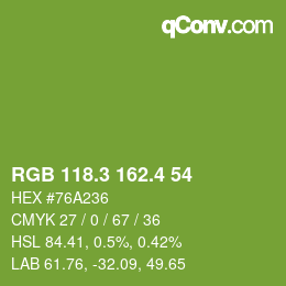 カラーコード: RGB 118.3 162.4 54 | qconv.com