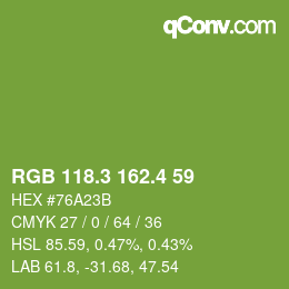 カラーコード: RGB 118.3 162.4 59 | qconv.com