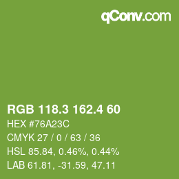 カラーコード: RGB 118.3 162.4 60 | qconv.com
