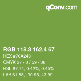 カラーコード: RGB 118.3 162.4 67 | qconv.com