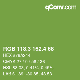 カラーコード: RGB 118.3 162.4 68 | qconv.com