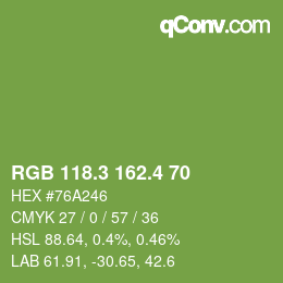 カラーコード: RGB 118.3 162.4 70 | qconv.com