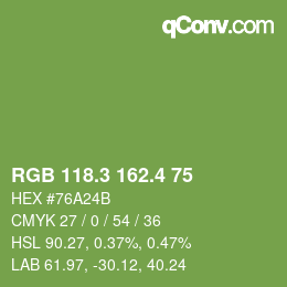 カラーコード: RGB 118.3 162.4 75 | qconv.com