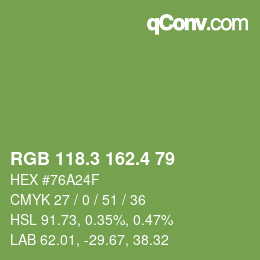 カラーコード: RGB 118.3 162.4 79 | qconv.com