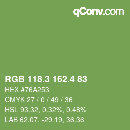 カラーコード: RGB 118.3 162.4 83 | qconv.com