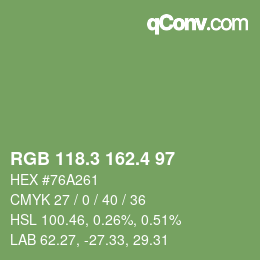 カラーコード: RGB 118.3 162.4 97 | qconv.com