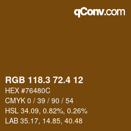 カラーコード: RGB 118.3 72.4 12 | qconv.com