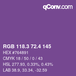 カラーコード: RGB 118.3 72.4 145 | qconv.com
