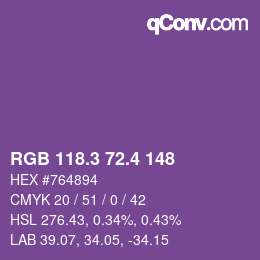 カラーコード: RGB 118.3 72.4 148 | qconv.com