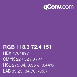カラーコード: RGB 118.3 72.4 151 | qconv.com