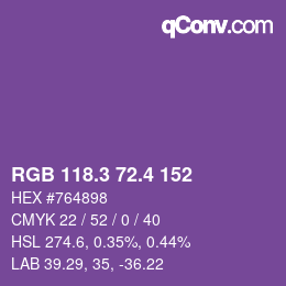 カラーコード: RGB 118.3 72.4 152 | qconv.com