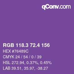 カラーコード: RGB 118.3 72.4 156 | qconv.com