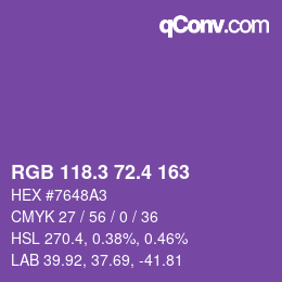 カラーコード: RGB 118.3 72.4 163 | qconv.com