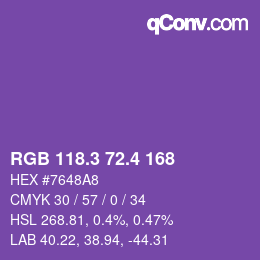 カラーコード: RGB 118.3 72.4 168 | qconv.com