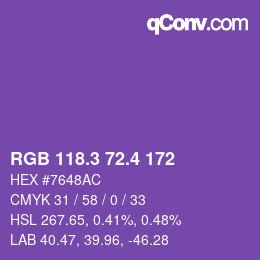 カラーコード: RGB 118.3 72.4 172 | qconv.com