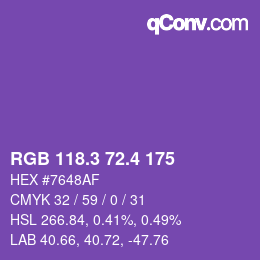 カラーコード: RGB 118.3 72.4 175 | qconv.com