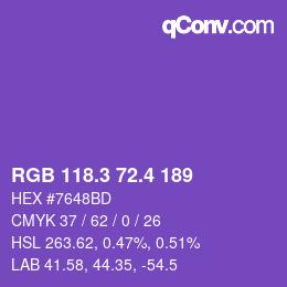カラーコード: RGB 118.3 72.4 189 | qconv.com