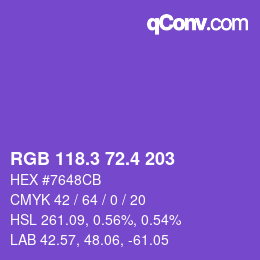 カラーコード: RGB 118.3 72.4 203 | qconv.com