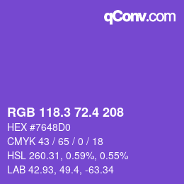 カラーコード: RGB 118.3 72.4 208 | qconv.com