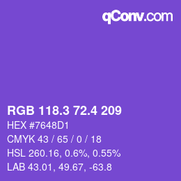 カラーコード: RGB 118.3 72.4 209 | qconv.com