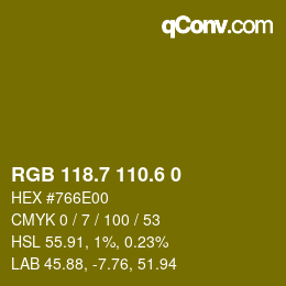 カラーコード: RGB 118.7 110.6 0 | qconv.com