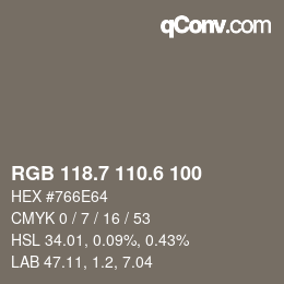カラーコード: RGB 118.7 110.6 100 | qconv.com
