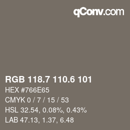 カラーコード: RGB 118.7 110.6 101 | qconv.com