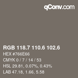 カラーコード: RGB 118.7 110.6 102.6 | qconv.com