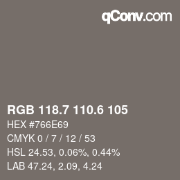 カラーコード: RGB 118.7 110.6 105 | qconv.com