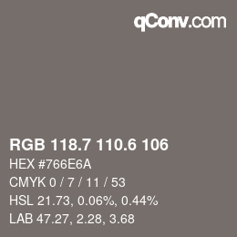 カラーコード: RGB 118.7 110.6 106 | qconv.com