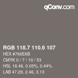 カラーコード: RGB 118.7 110.6 107 | qconv.com