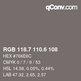 カラーコード: RGB 118.7 110.6 108 | qconv.com